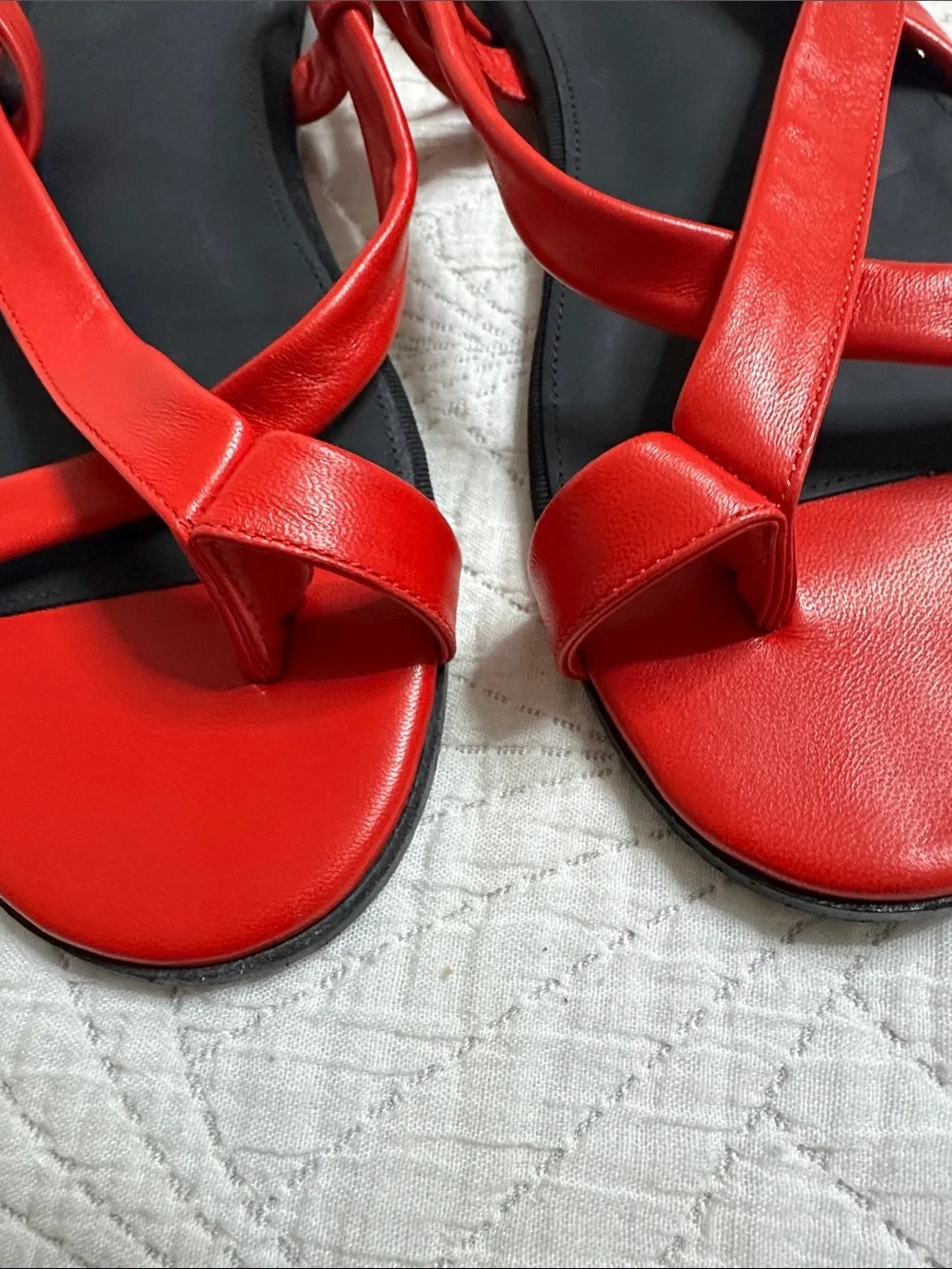 CO Red Leather Strappy Flat Sandals Made in Italy EU 38 US 7.5–8
